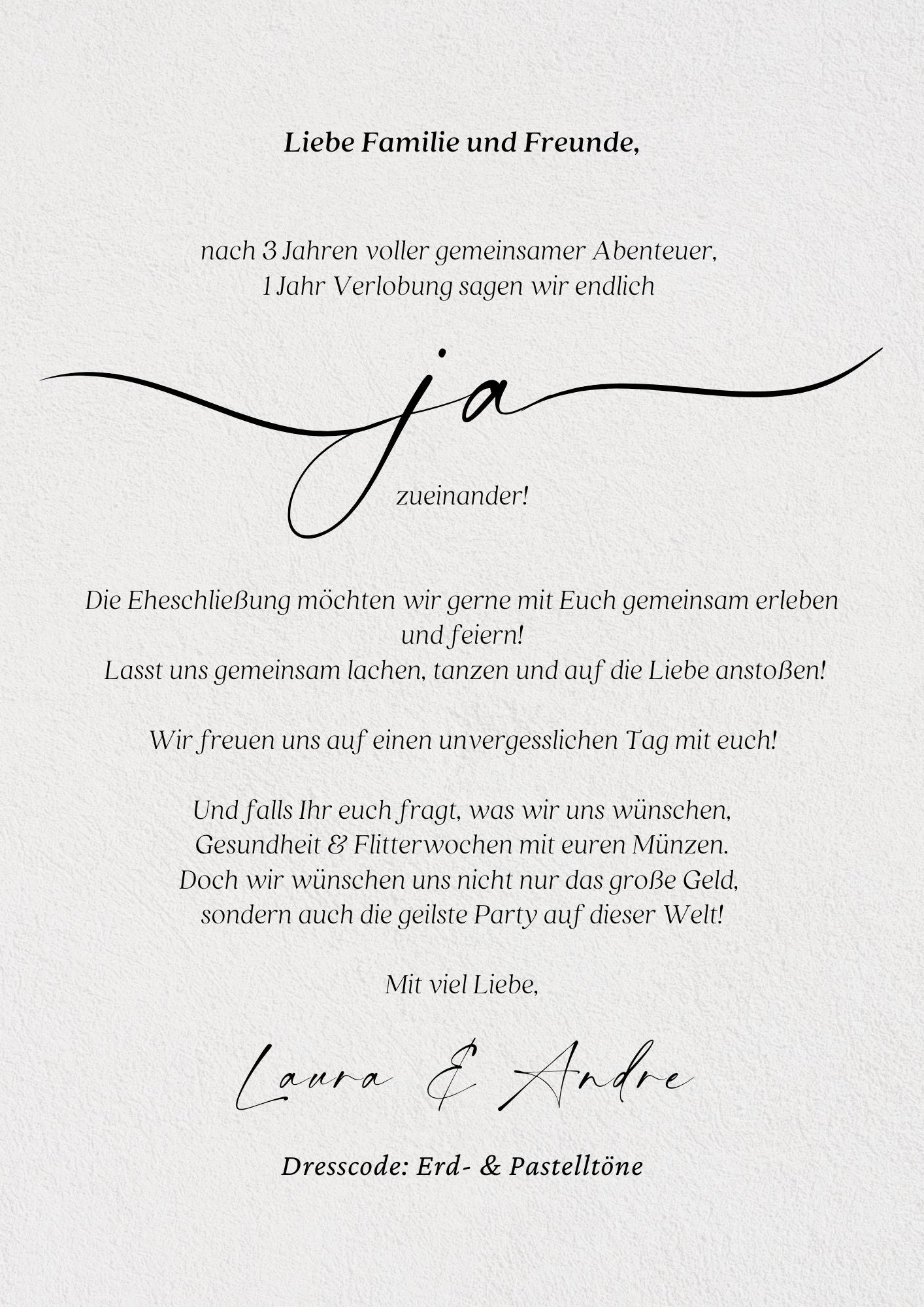 Hochzeitseinladungskarten- Personalisierbar mit deinem Text